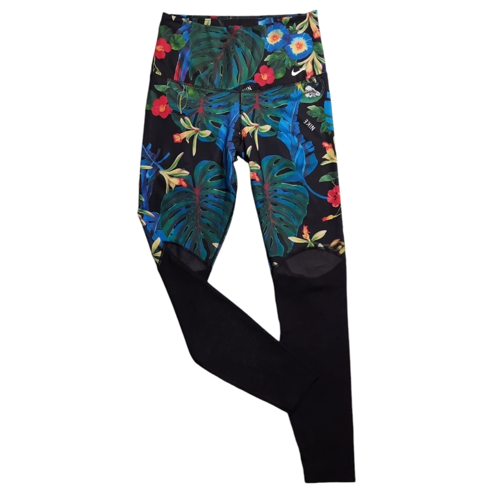 Nike Power Dri-Fit Tropical Floral Signature Mesh Panel 7/8 Legging SZ M